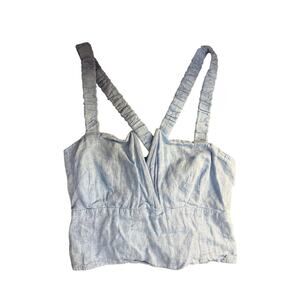 Anthropologie Light Blue Linen Blend Crop Top Women’s Medium Smocked Back